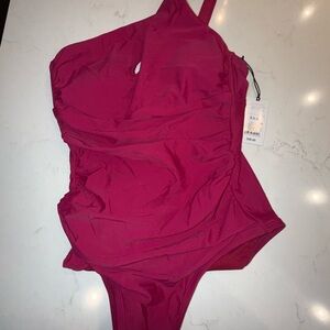 One-Shoulder Magenta Swimsuit side Shirring braided strap Size S